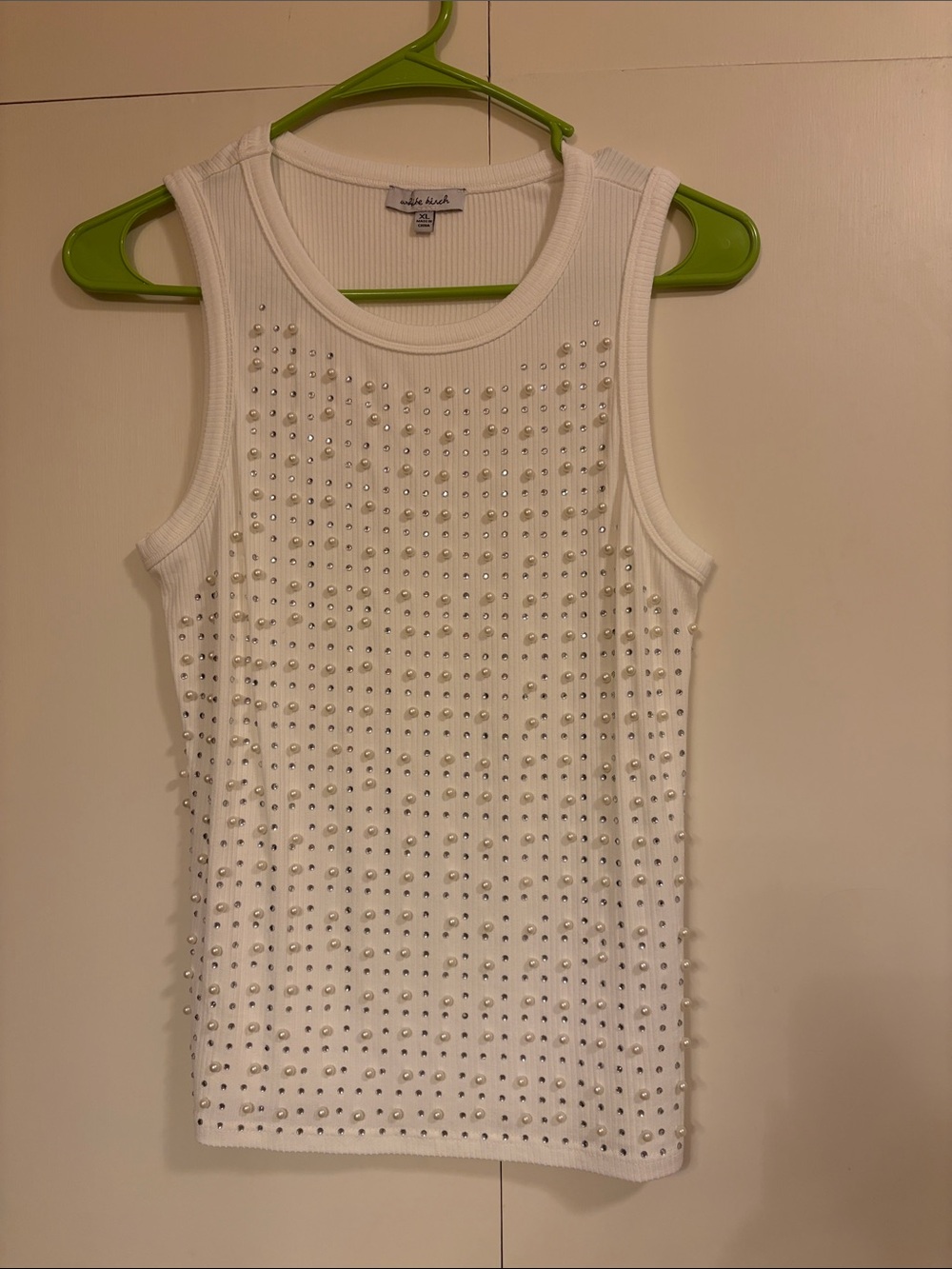 White Studded and Pearl Ribbed Tank Top